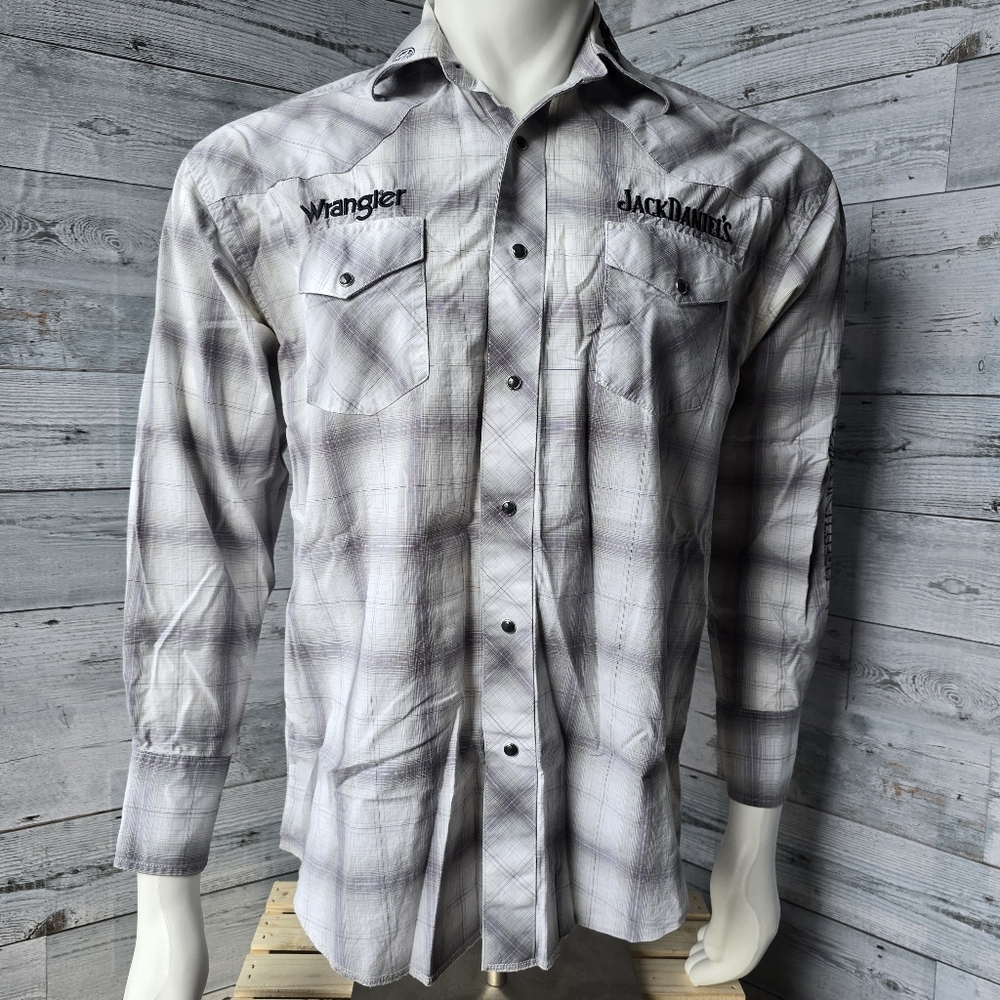 Jack Daniel's Wrangler Pearl Snap Western Plaid Shirt